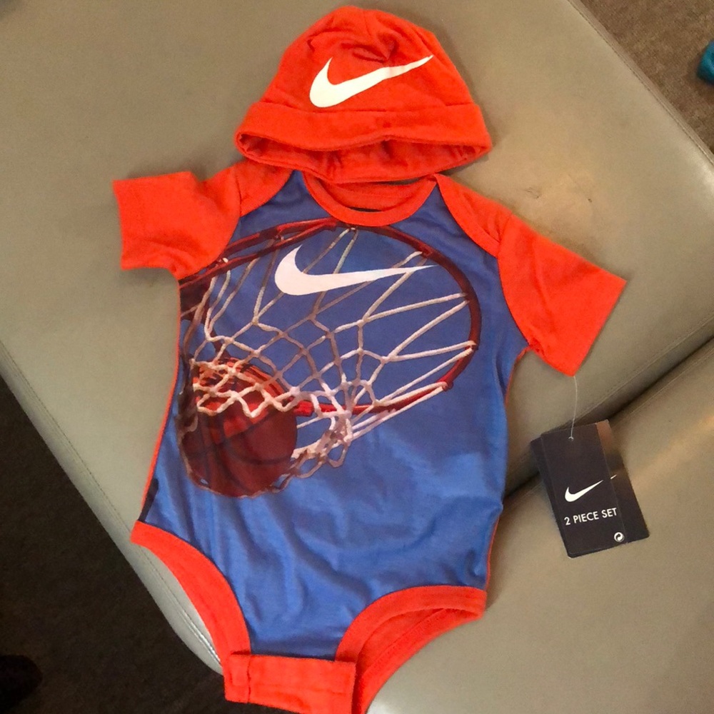 2 Nike 3/6 month onesie with hat